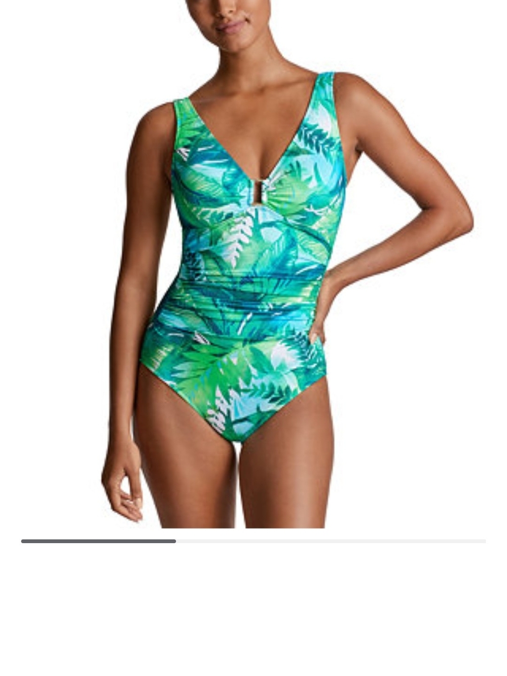 Lauren Ralph Lauren Green Tropical V-Neck One-Piece Swimsuit
